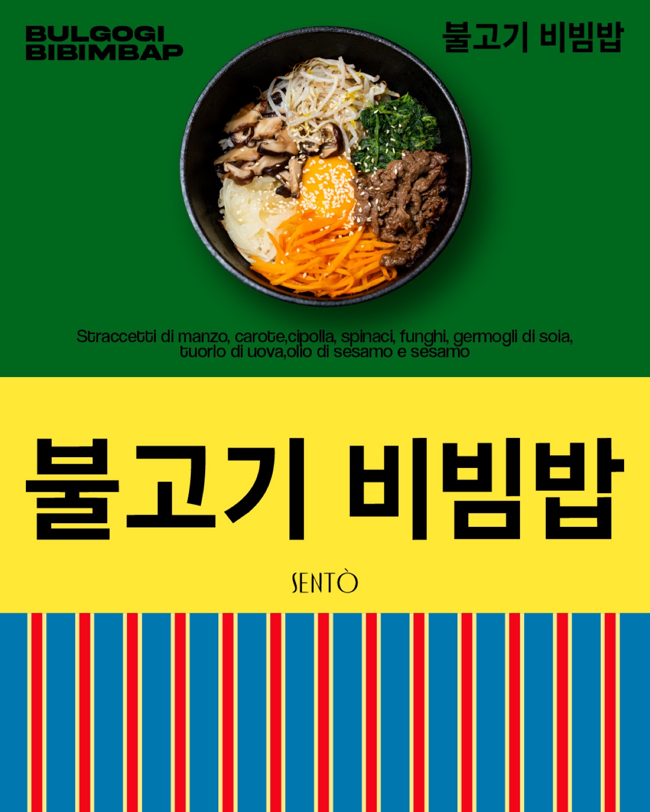 Grafica social Sentò dedicata al bulgogi bibimbap