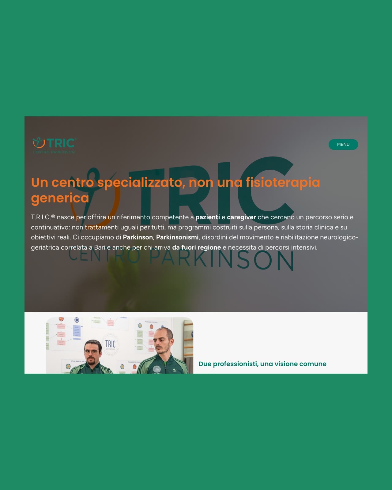 Pagina chi siamo del sito di TRIC Centro Parkinson